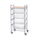 kitchen storage cart with 4 removable baskets, grey steel frame and beech top – BEECH model