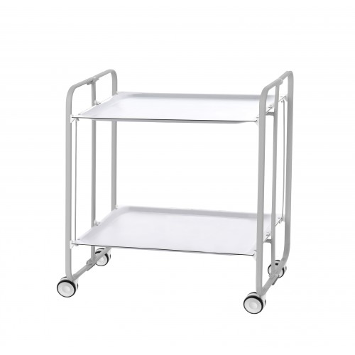 Kitchen Serving Cart with grey frame and white shelves – 2-tier rolling serving cart