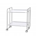 Kitchen Serving Cart with grey frame and white shelves – 2-tier rolling serving cart