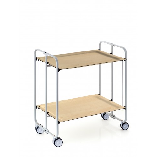 Kitchen Serving Cart with grey frame and beech wood shelves – 2-tier rolling serving cart BAUHAUS