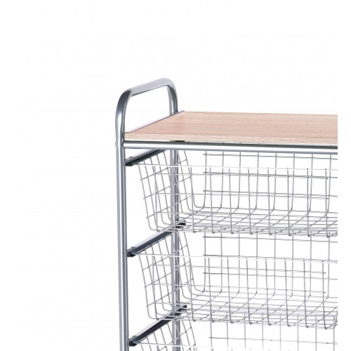 Close-up detail of BEECH storage cart – beech laminated top and durable grey steel frame