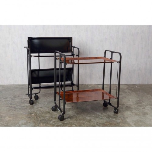 BAUHAUS Folding Bar & Kitchen Carts with black frame black and burr elm finish shelves