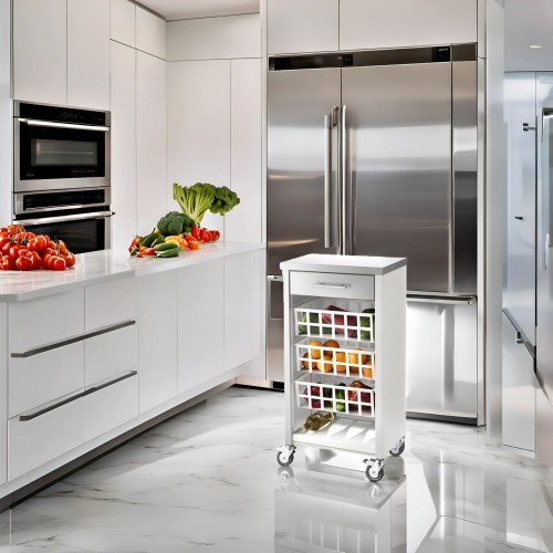 White rolling kitchen cart with...