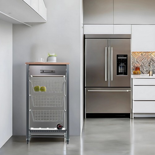 Rolling kitchen cart with storage. Stylish metal kitchen cart. APRIL