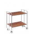 Folding serving cart with grey steel frame and cedar wood shelves – BAUHAUS 2-tier rolling cart on wheels