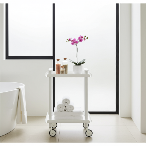 Bathroom cart with two shelves and wheels
