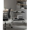 2-Tier Folding Bar & Kitchen Cart on Wheels with chrome frame and black shelves, printer, books and pens in a home office