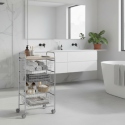 Bathroom cart with baskets for magazines, towels and accessories – BEECH multi-purpose storage trolley