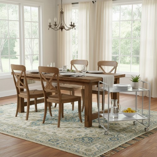 2-tier rolling serving cart with grey steel frame and white shelves, styled in a classic dining room - BAUHAUS