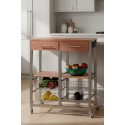 Carro de cocina rodante OSLO con canastas metálicas llenas de frutas y verduras – acabado plateado