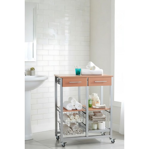 Chariot OSLO utilisé comme meuble de salle de bain – rangement pour serviettes, papier toilette et savons