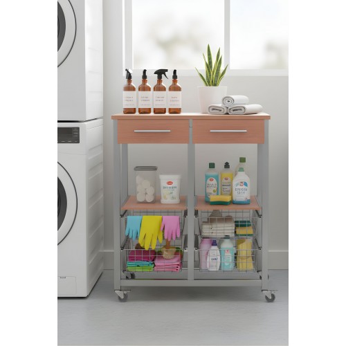 Chariot OSLO placé près d’une laveuse – rangement pour serviettes, détergents et produits ménagers
