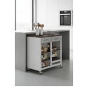 BERGEN kitchen cart with White steel frame & textured cherry top in modern kitchen with bottles – Don Hierro