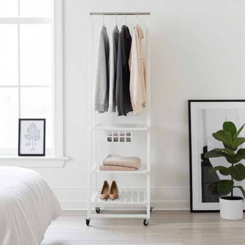 Metal Rolling Clothes Rack, White, URBAN