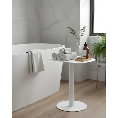 SKANDY white metal side table in bathroom