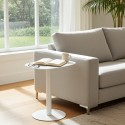 SKANDY white end table next to couch with book and coffee