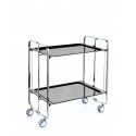 Modern 2-Tier Folding Bar & Kitchen Cart on Wheels – Chromed Frame and black shelves – BAUHAUS