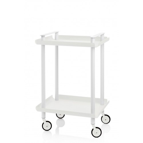 LEKY Bar & Serving Cart with 2 shelves – White steel frame on wheels